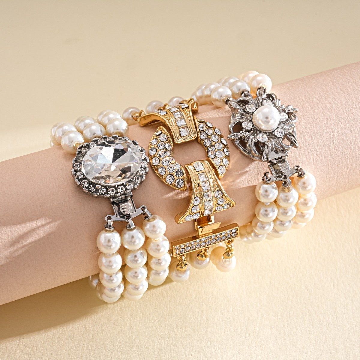 Crystal & Pearl Multi-Strand Charm Bracelet