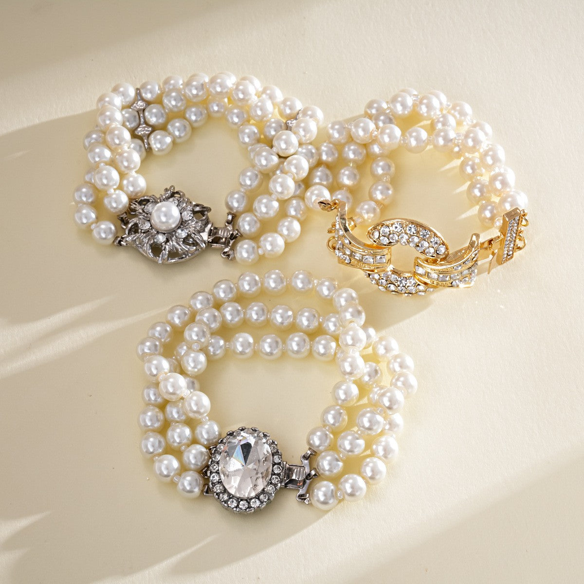 Crystal & Pearl Multi-Strand Charm Bracelet