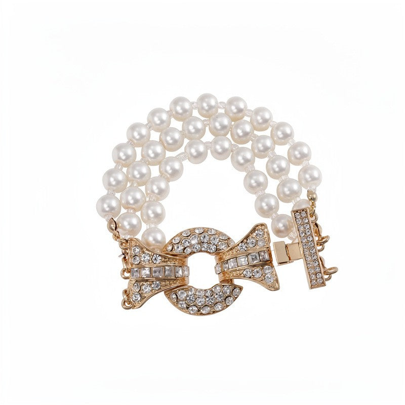 Crystal & Pearl Multi-Strand Charm Bracelet