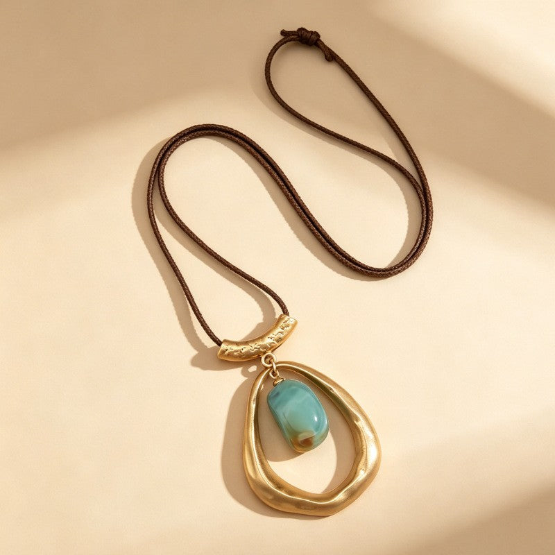 Blue Agate Irregular Hoop Necklace
