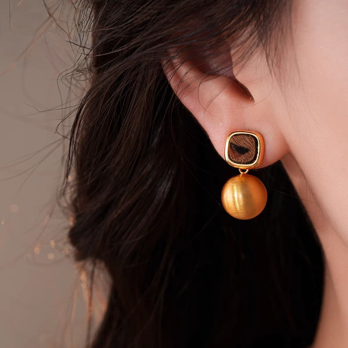 Leopard Square Ball Drop Earrings