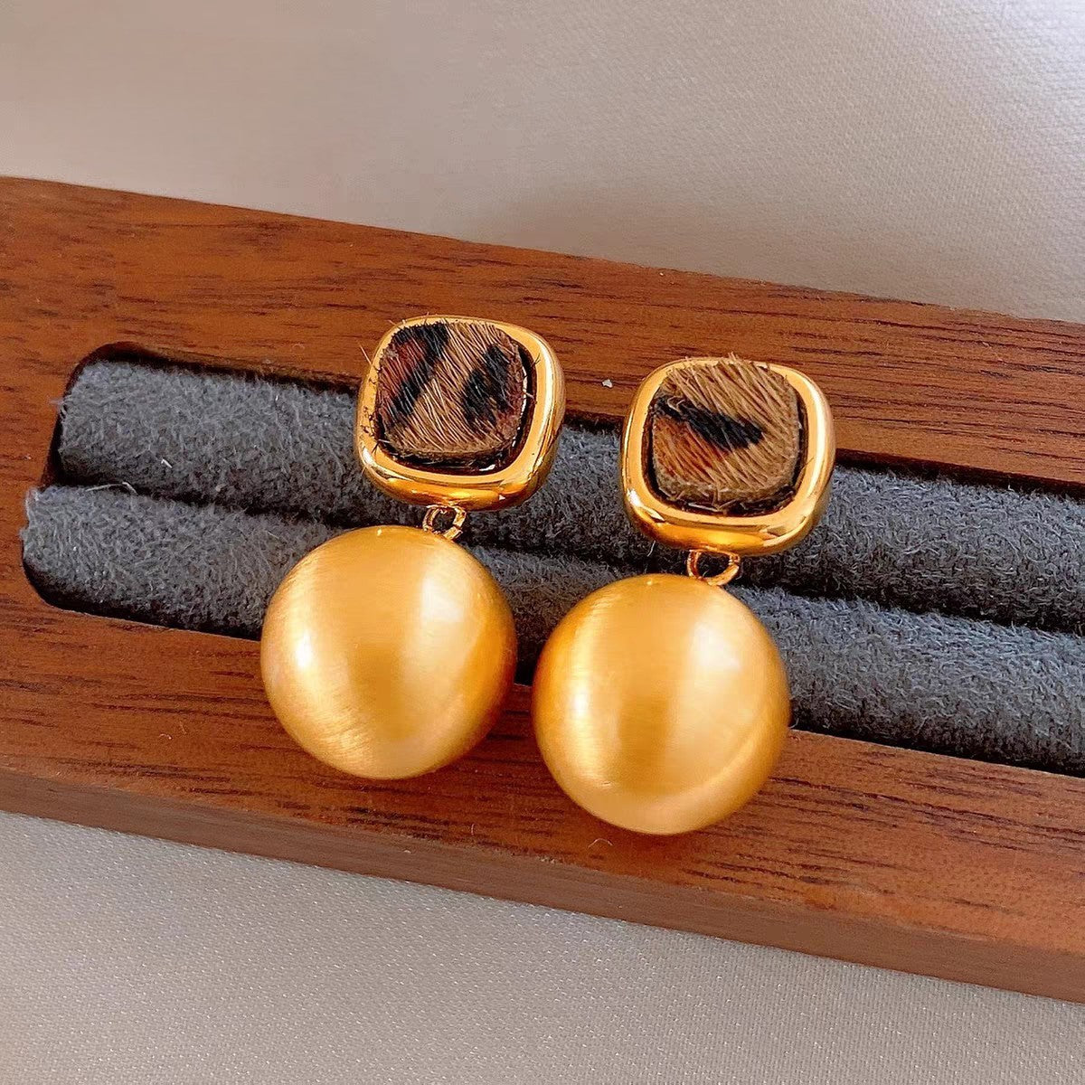 Leopard Square Ball Drop Earrings
