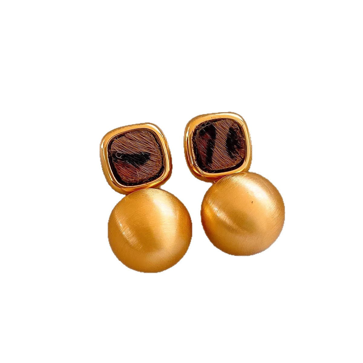 Leopard Square Ball Drop Earrings