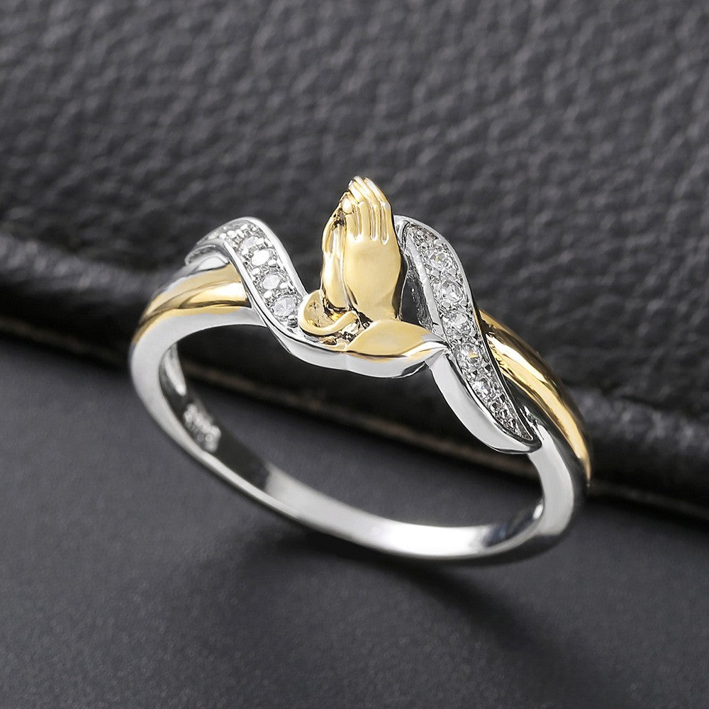 Praying Hands Crystal Ring