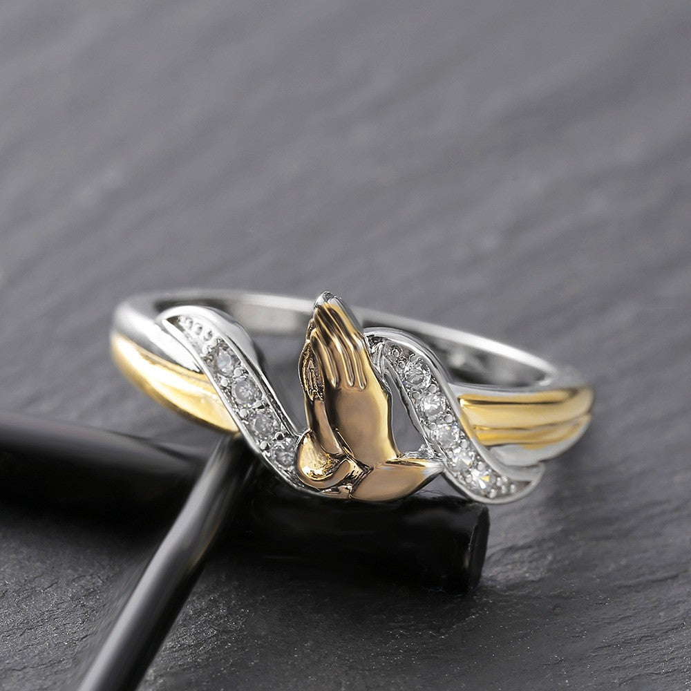 Praying Hands Crystal Ring