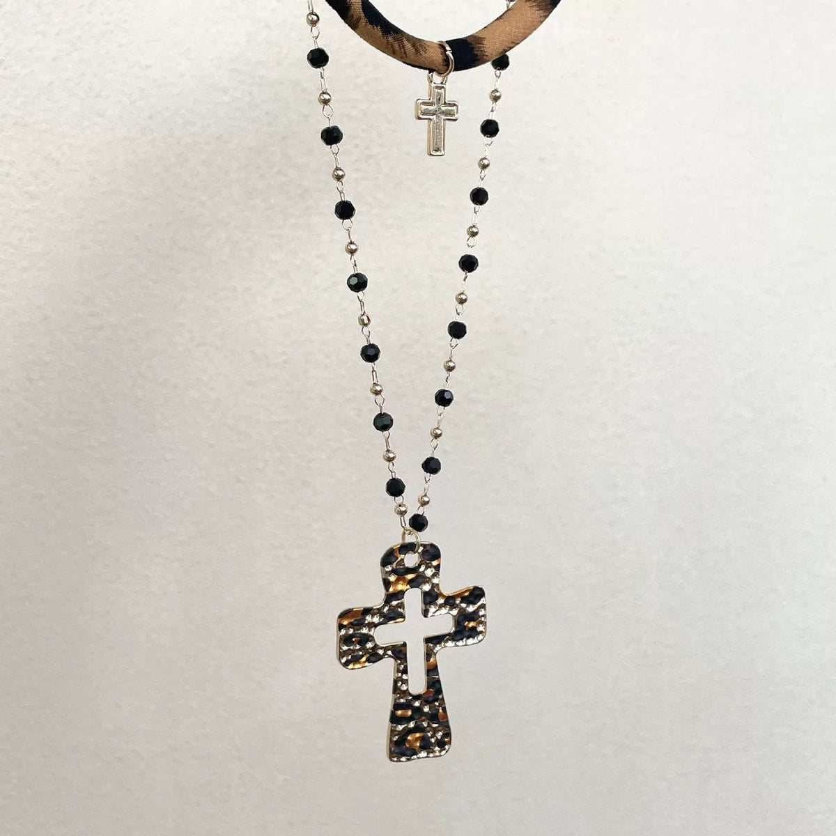 Leopard Print Cross Layered Necklace