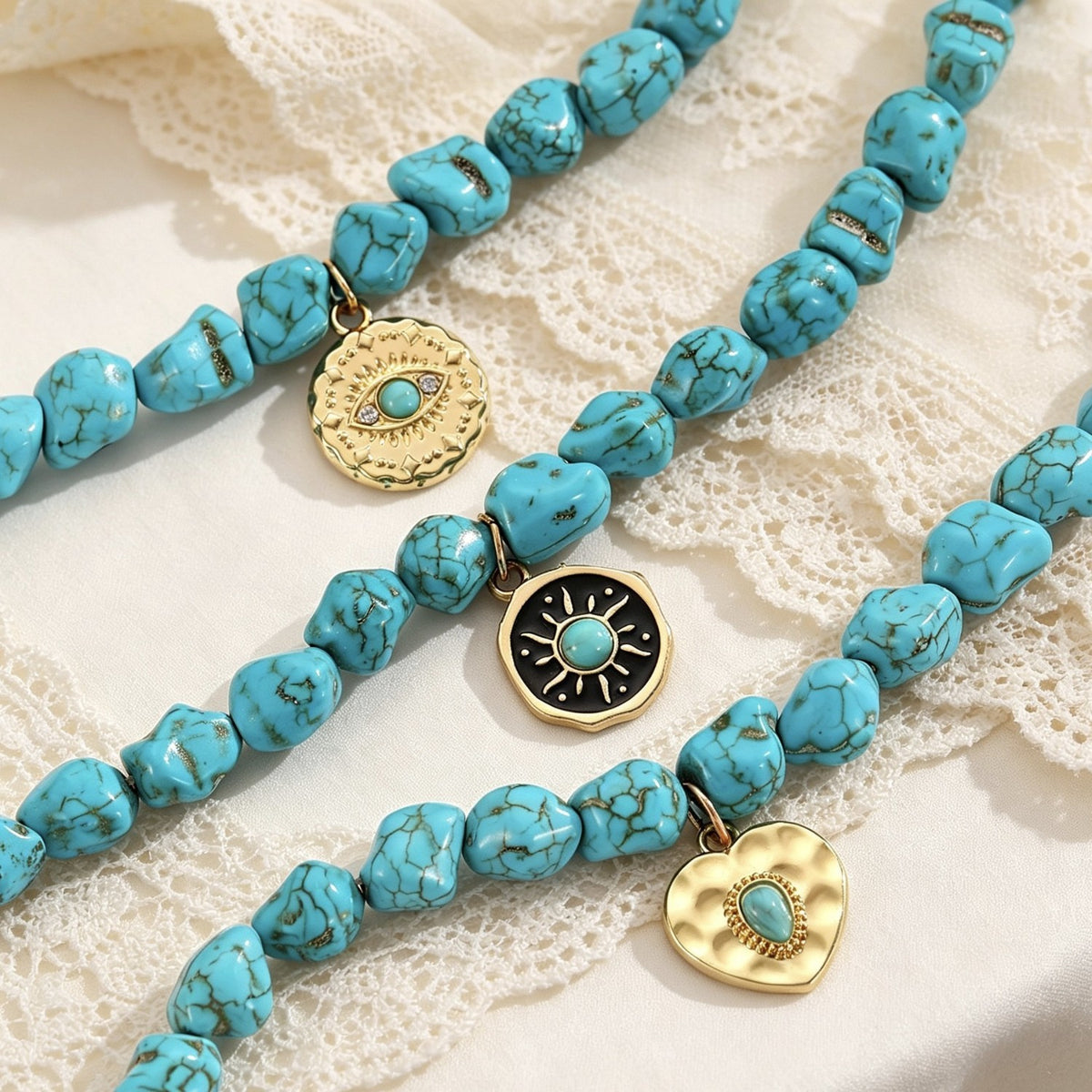 Turquoise Bead Heart Charm Necklace