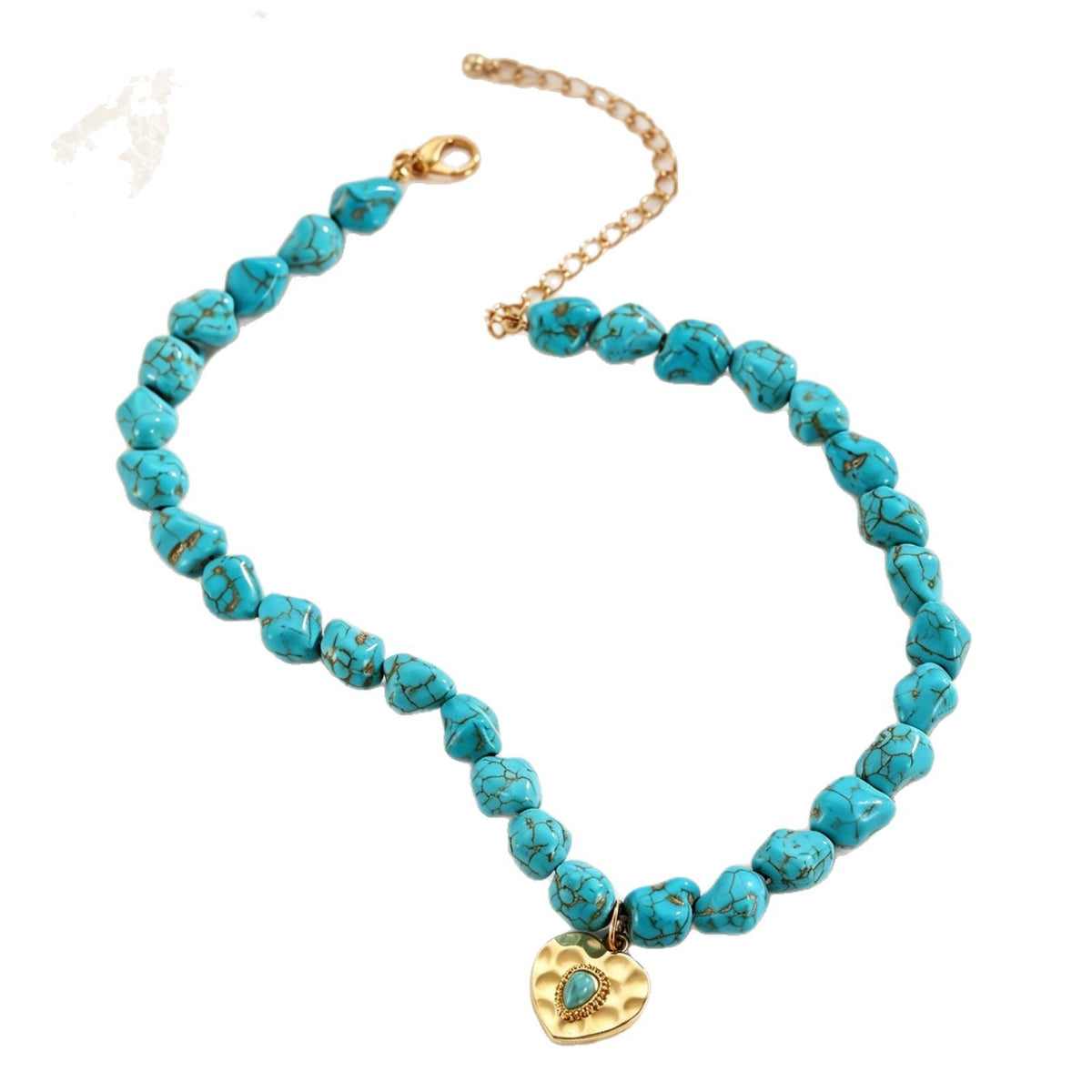 Turquoise Bead Heart Charm Necklace