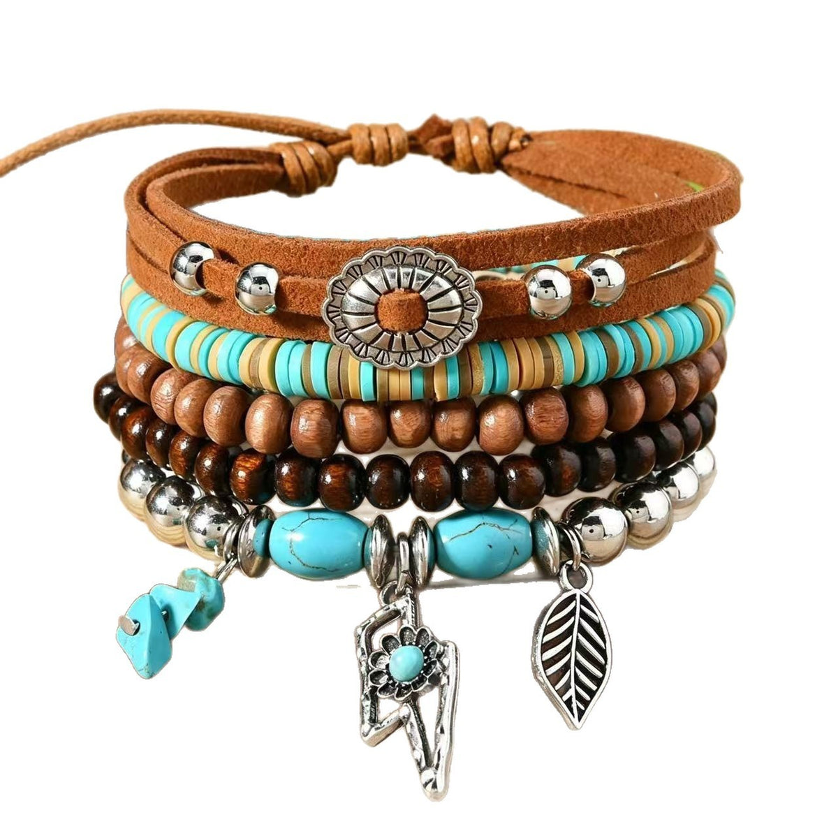 Turquoise & Wood Charm Wrap Bracelet