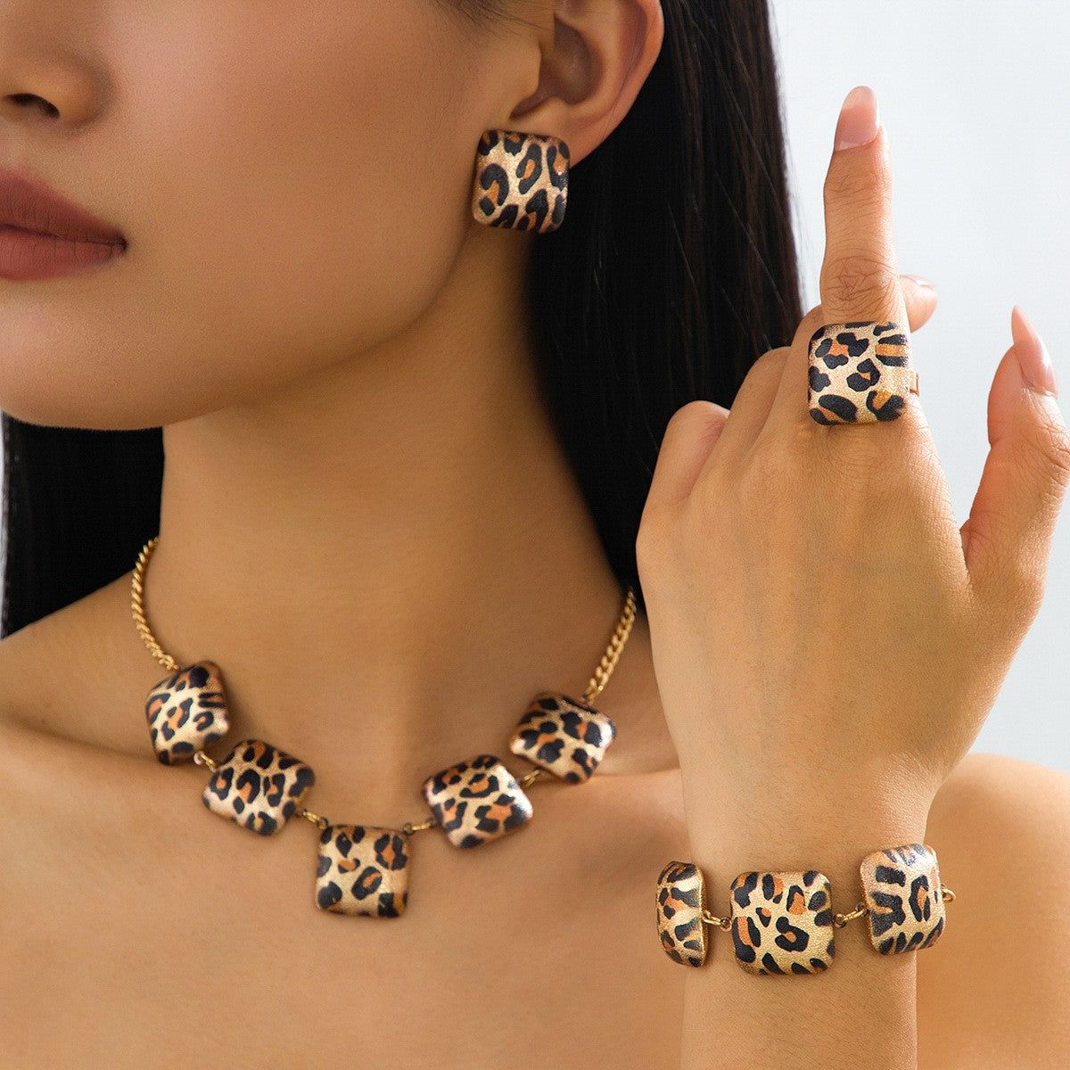 Leopard Square Jewelry Set
