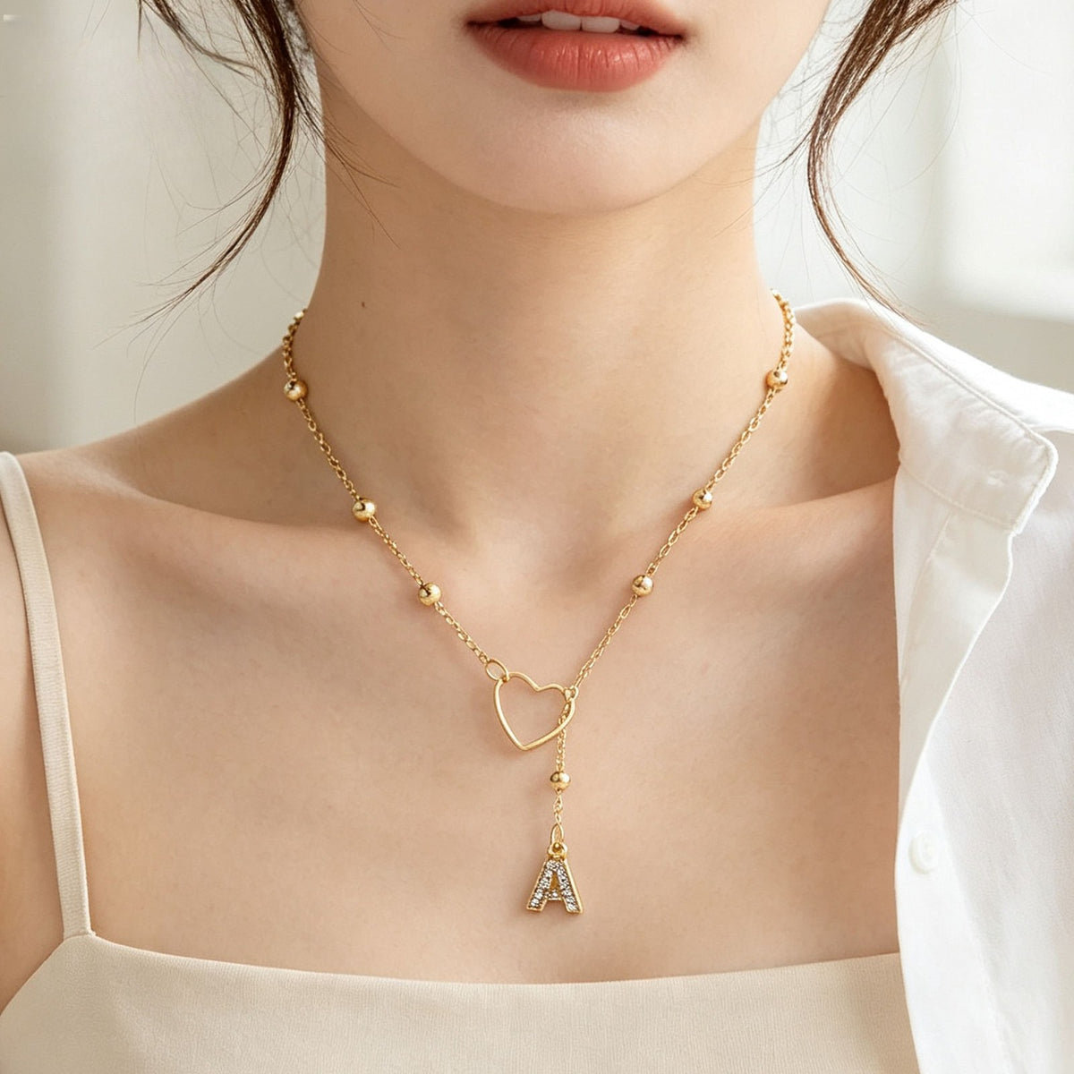 Heart & Initial Drop Necklace