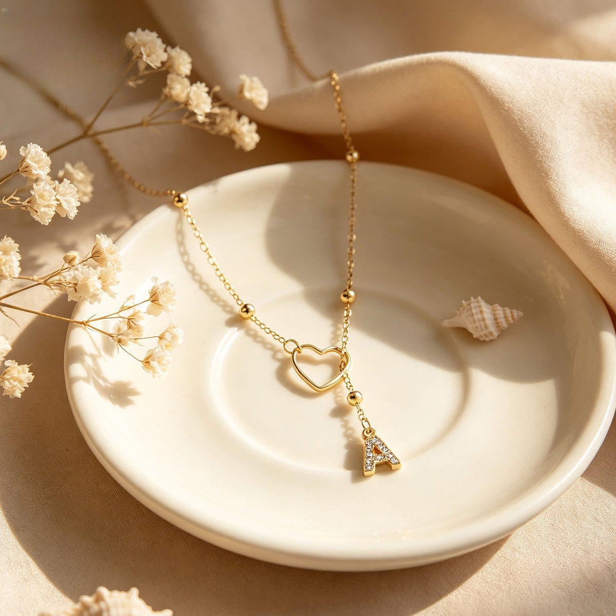 Heart & Initial Drop Necklace