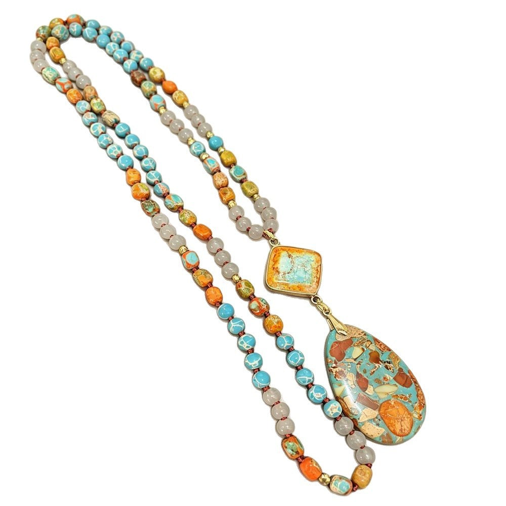 Multicolor Beaded Mosaic Pendant Necklace