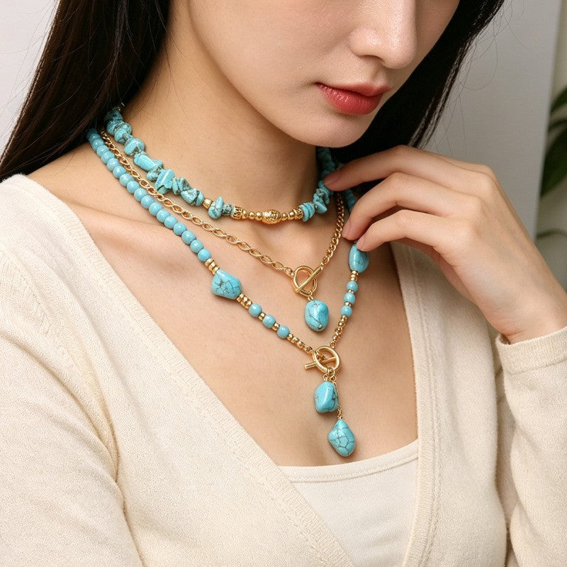 Turquoise Chip & Toggle Layered Necklace