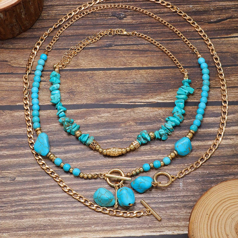 Turquoise Chip & Toggle Layered Necklace