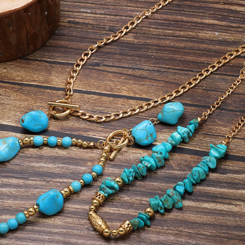 Turquoise Chip & Toggle Layered Necklace
