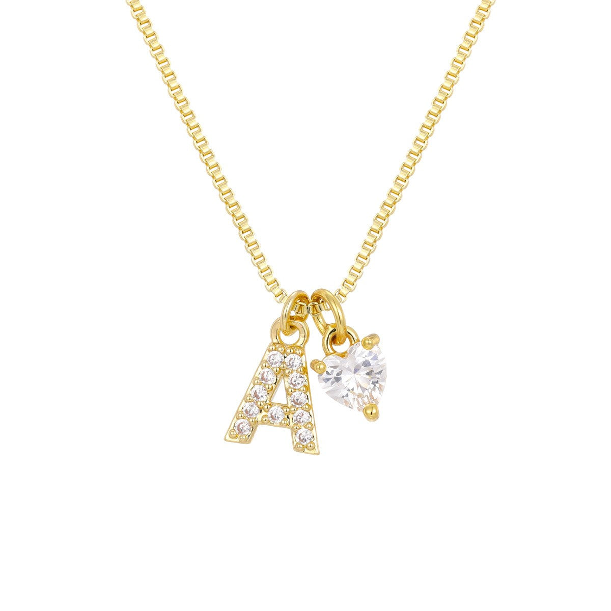 Crystal Initial & Heart Charm Necklace
