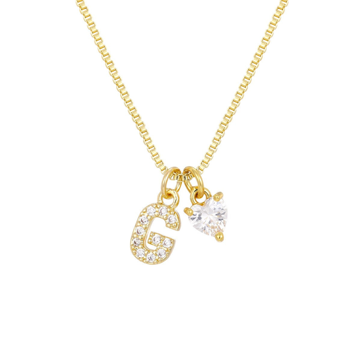 Crystal Initial & Heart Charm Necklace