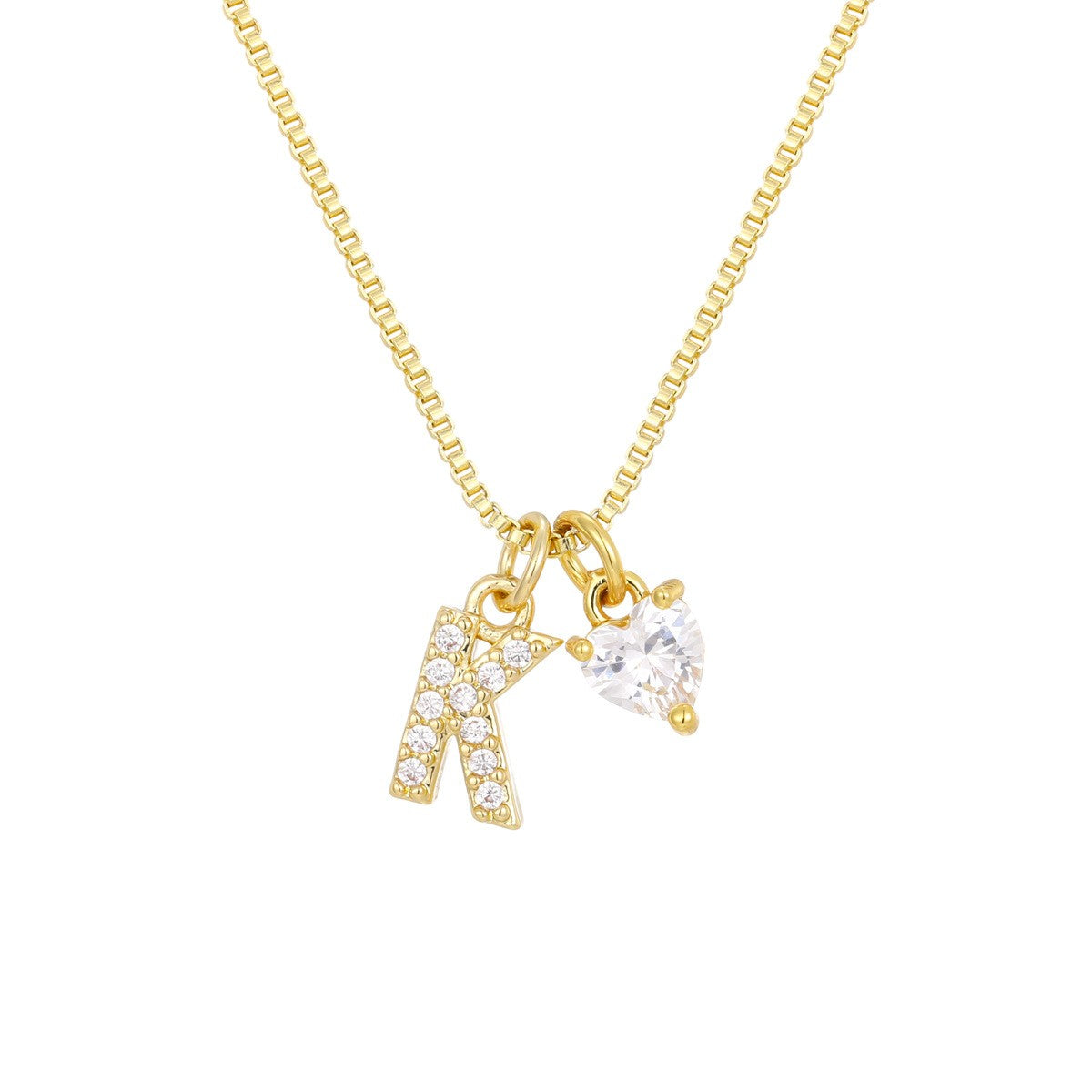 Crystal Initial & Heart Charm Necklace