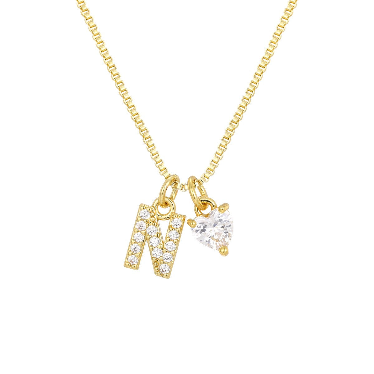 Crystal Initial & Heart Charm Necklace
