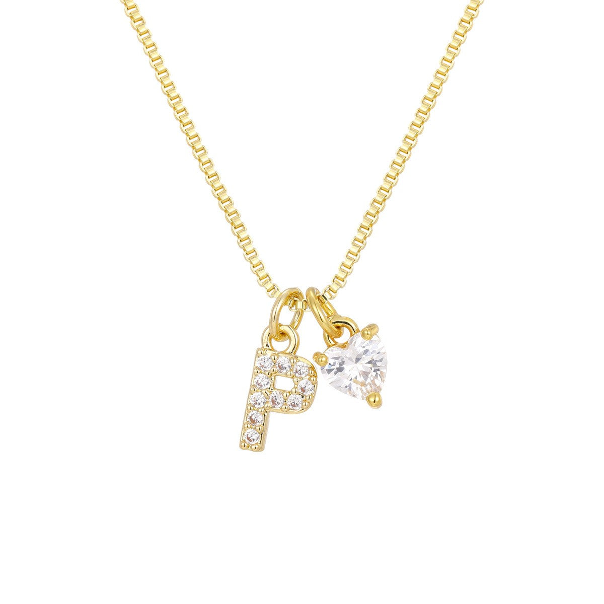 Crystal Initial & Heart Charm Necklace