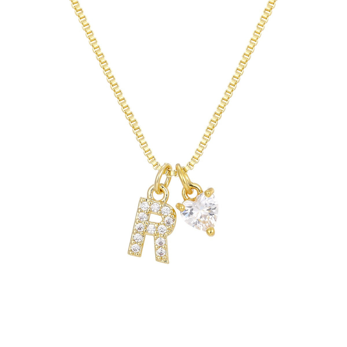 Crystal Initial & Heart Charm Necklace