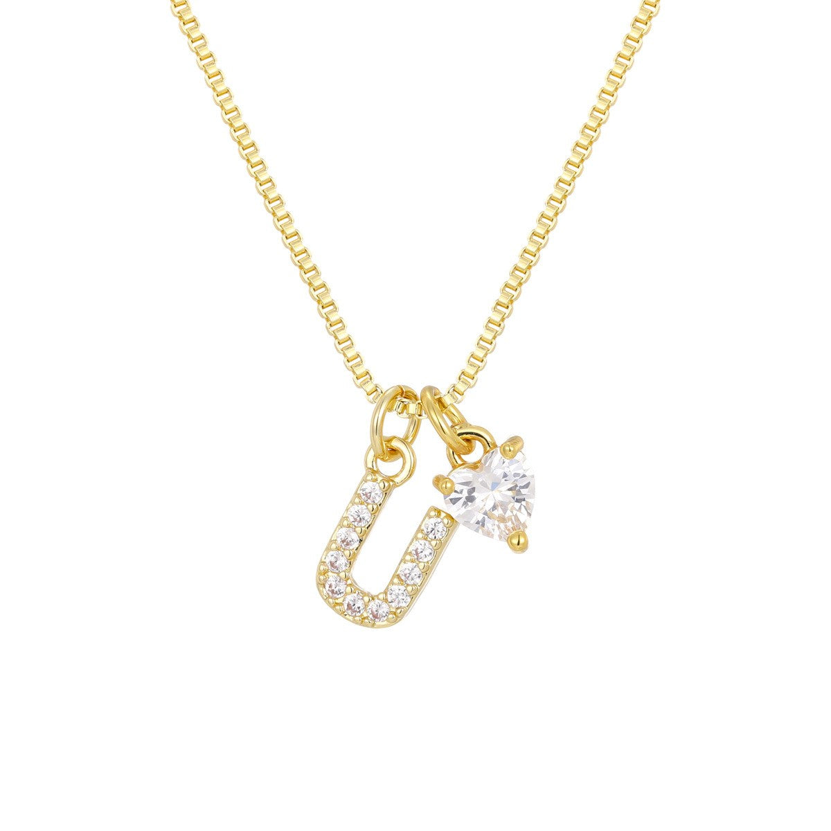 Crystal Initial & Heart Charm Necklace