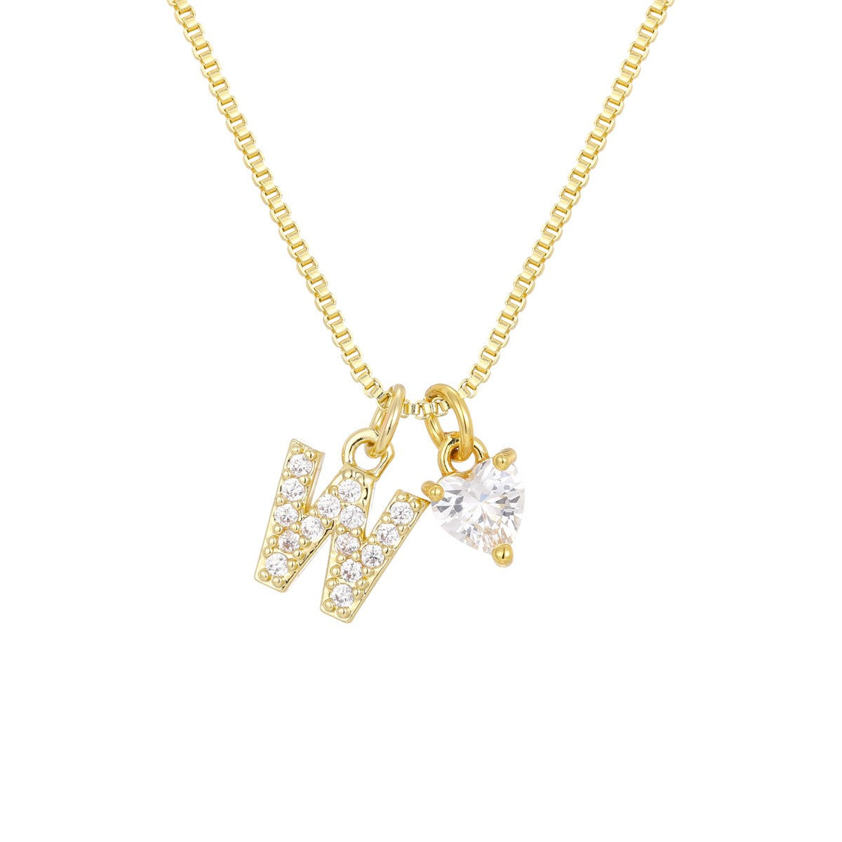 Crystal Initial & Heart Charm Necklace