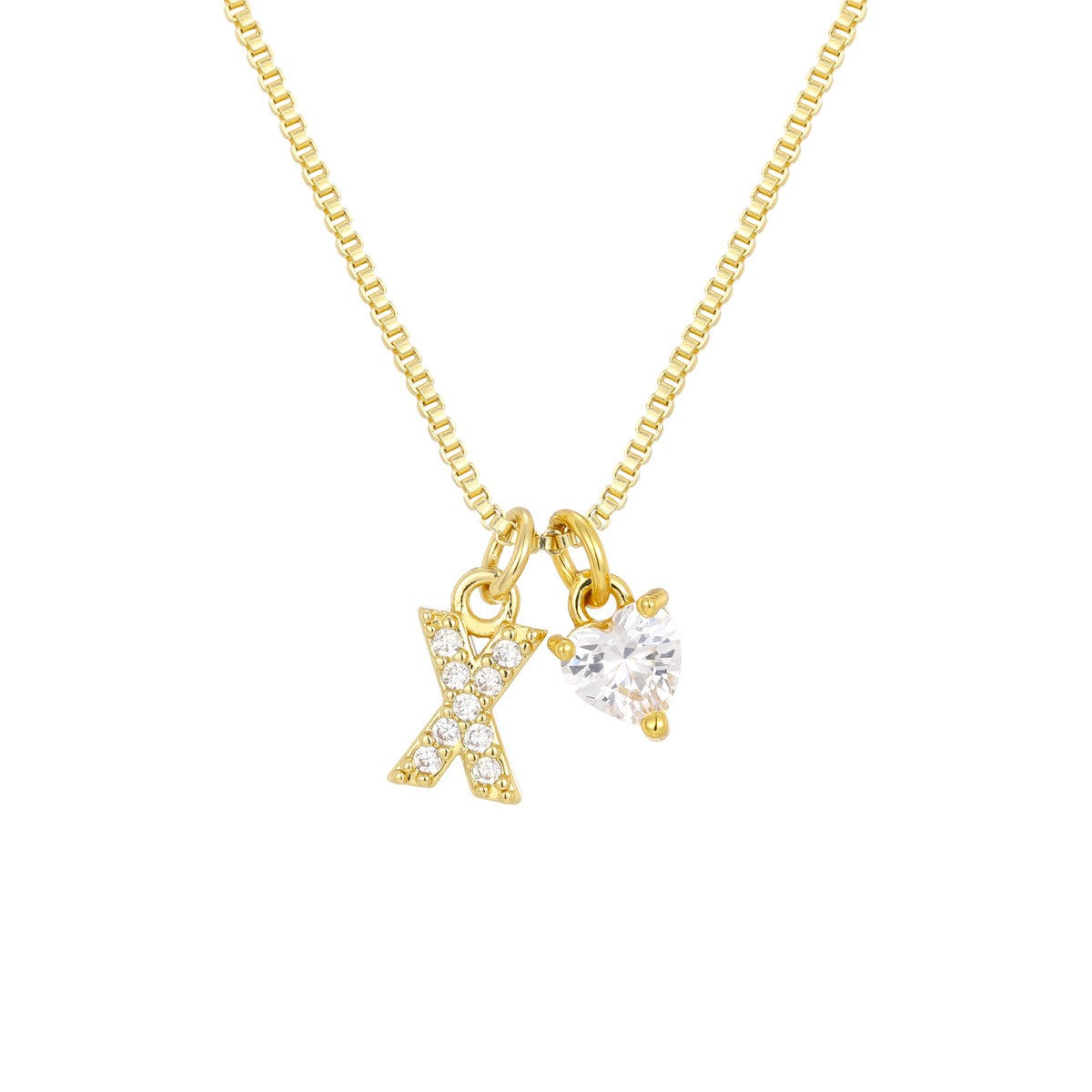 Crystal Initial & Heart Charm Necklace