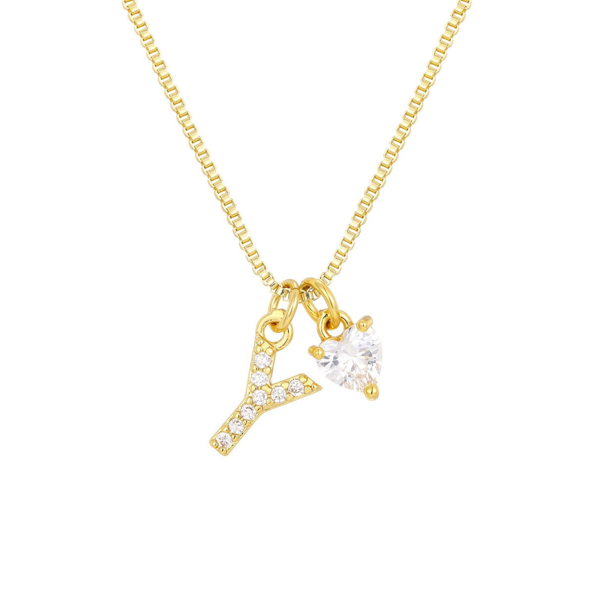 Crystal Initial & Heart Charm Necklace