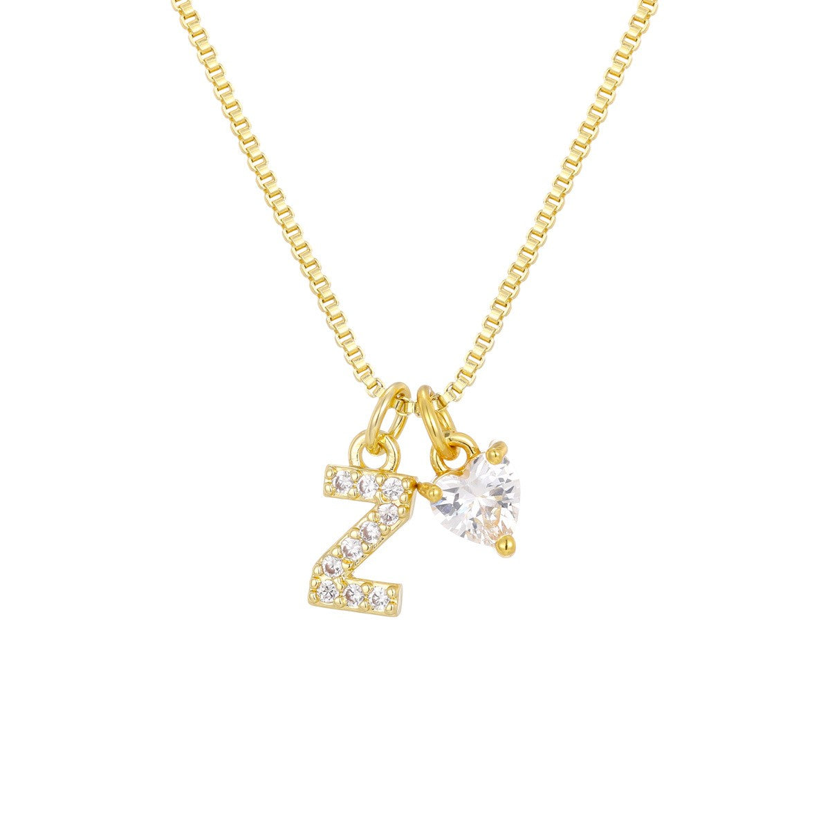 Crystal Initial & Heart Charm Necklace
