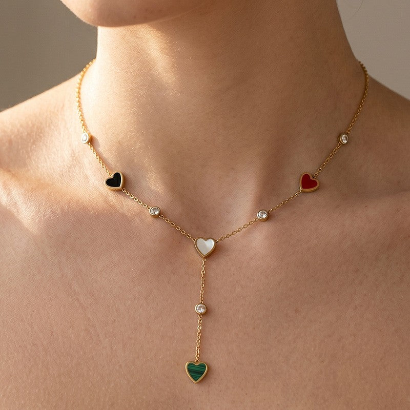 Multi-Color Enamel Heart Y-Necklace