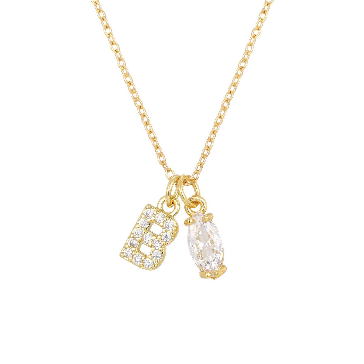 Crystal Initial & Marquise Charm Necklace