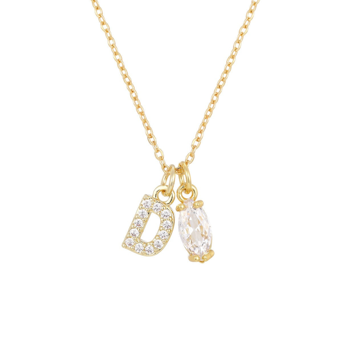 Crystal Initial & Marquise Charm Necklace