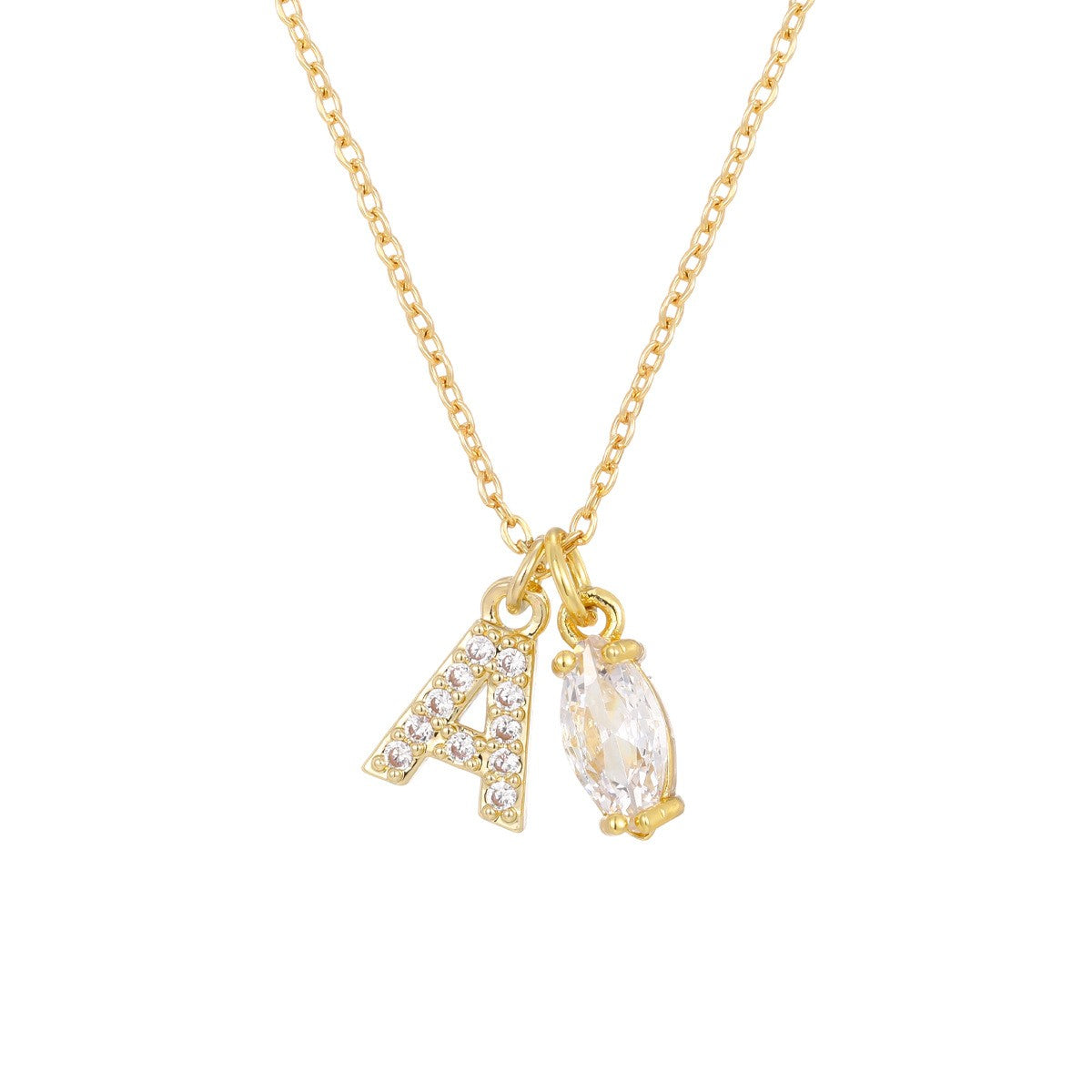 Crystal Initial & Marquise Charm Necklace