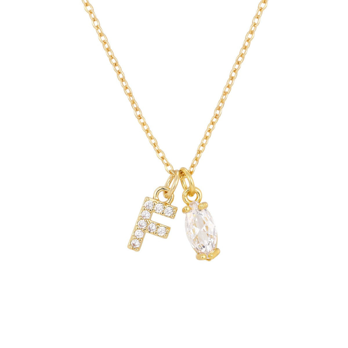 Crystal Initial & Marquise Charm Necklace
