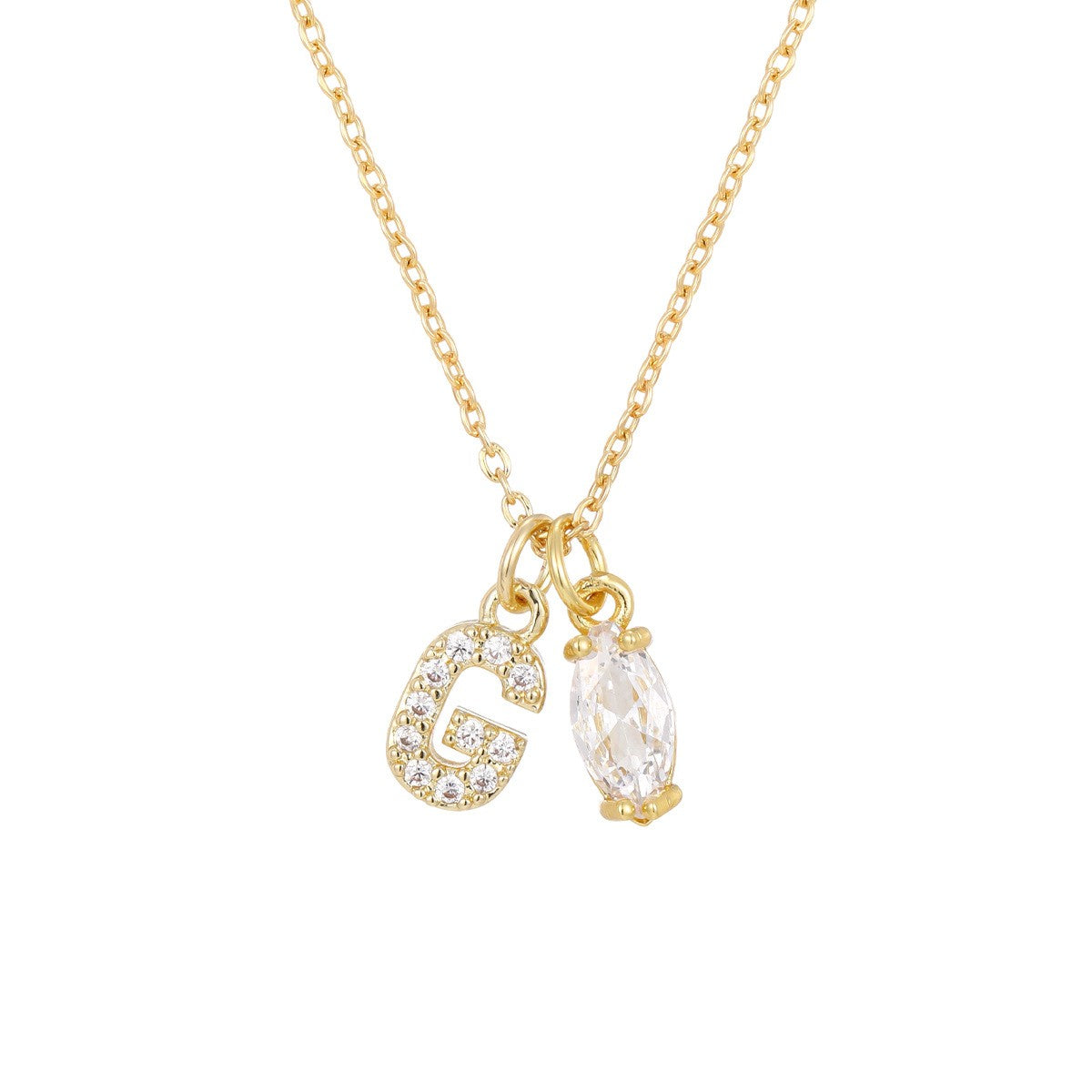 Crystal Initial & Marquise Charm Necklace