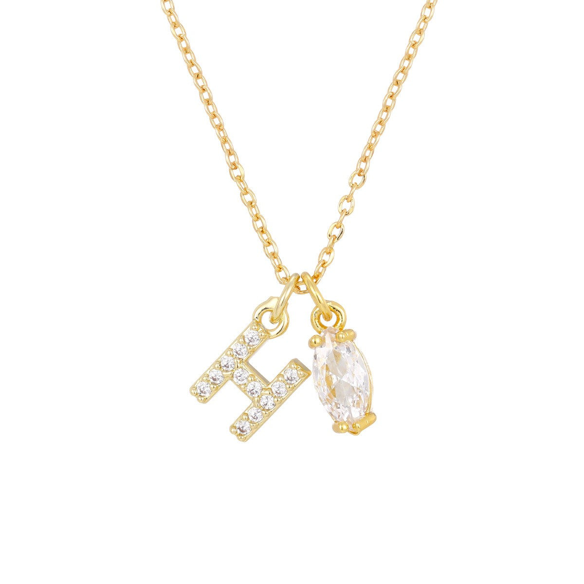 Crystal Initial & Marquise Charm Necklace