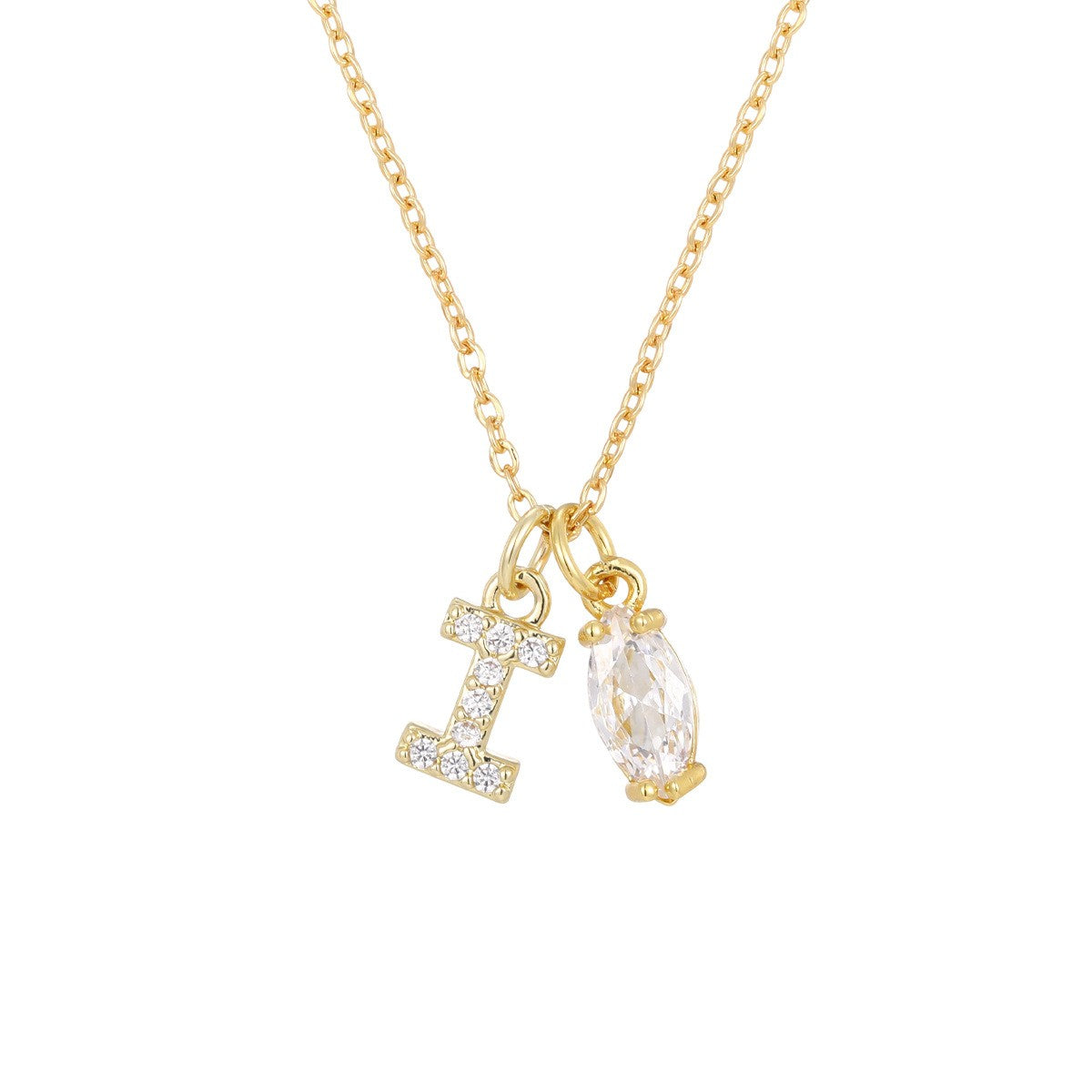 Crystal Initial & Marquise Charm Necklace