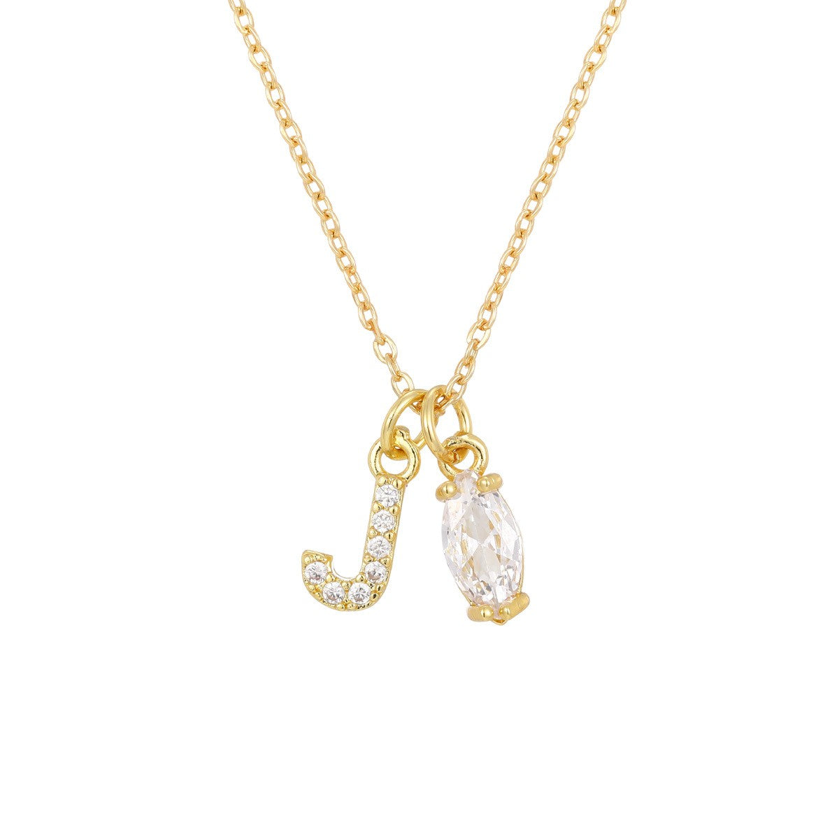 Crystal Initial & Marquise Charm Necklace