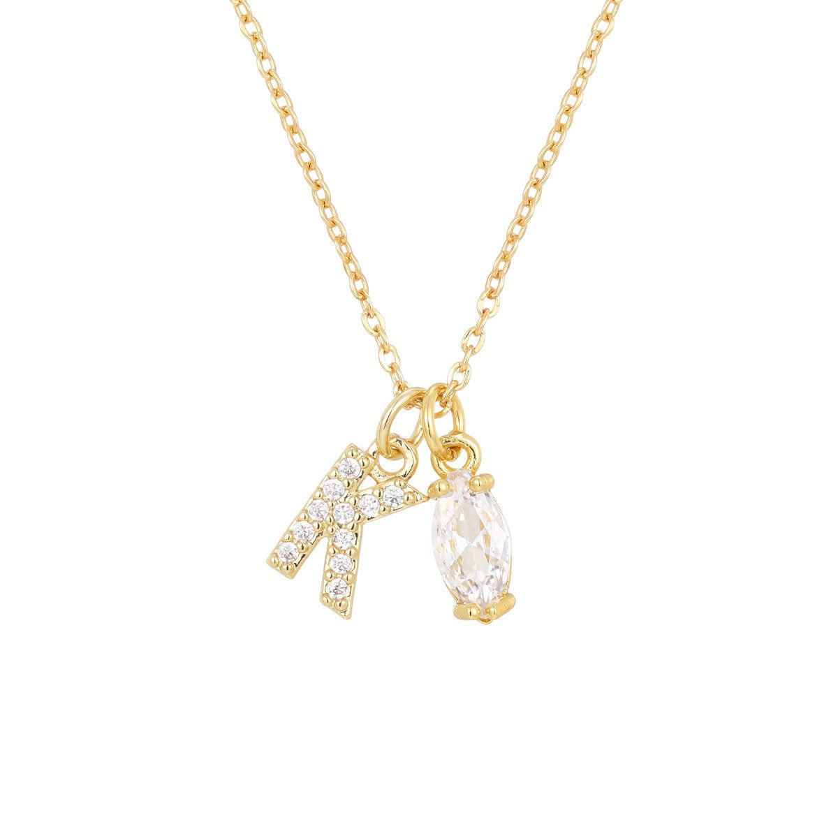Crystal Initial & Marquise Charm Necklace