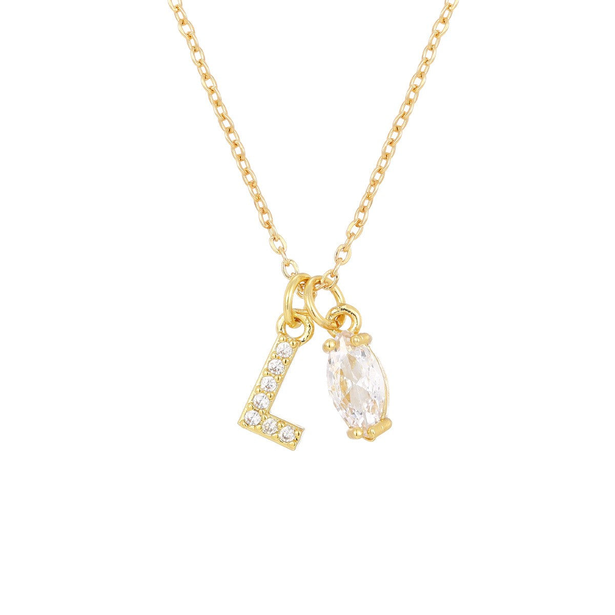 Crystal Initial & Marquise Charm Necklace
