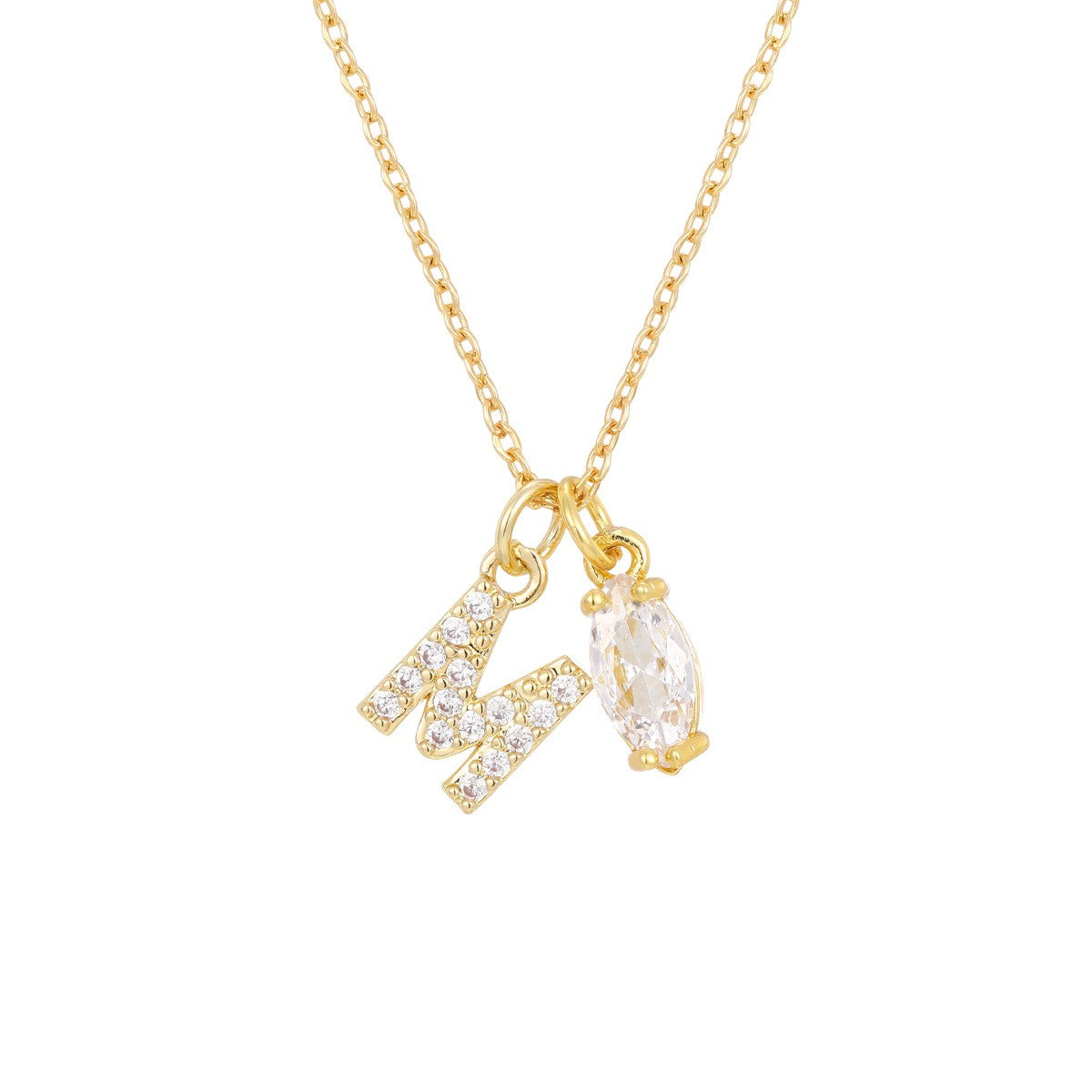 Crystal Initial & Marquise Charm Necklace