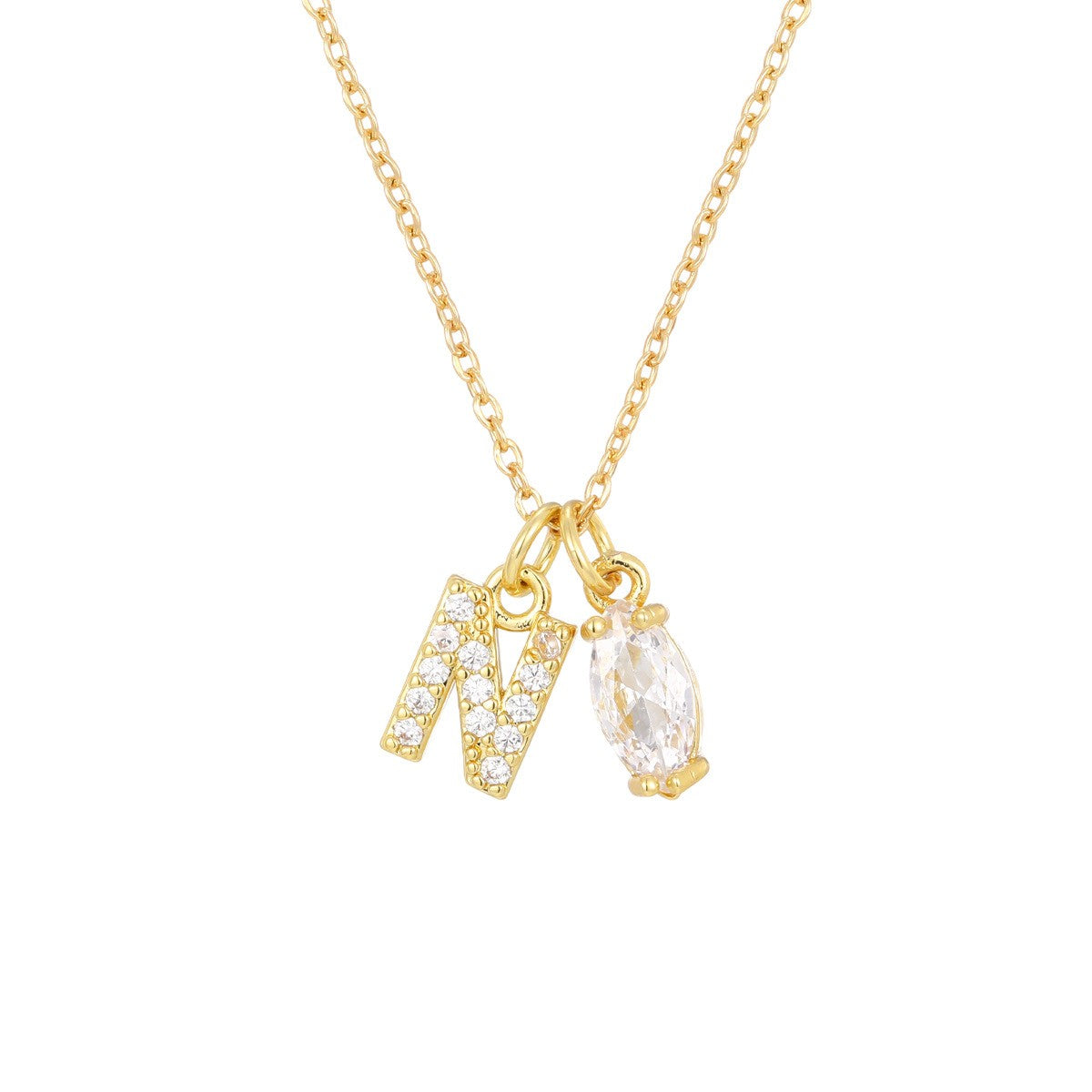 Crystal Initial & Marquise Charm Necklace