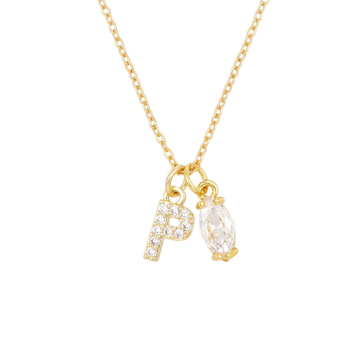 Crystal Initial & Marquise Charm Necklace