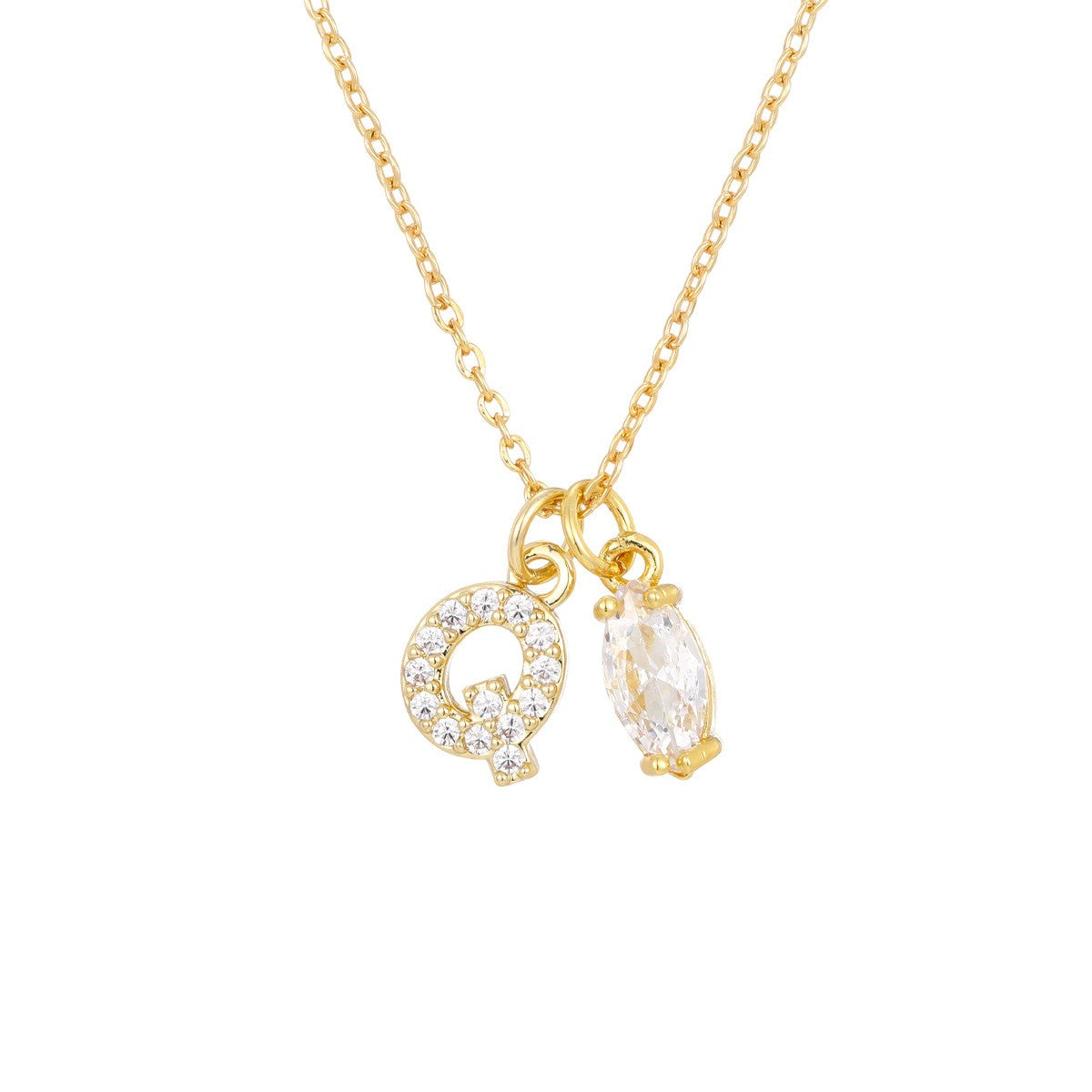 Crystal Initial & Marquise Charm Necklace