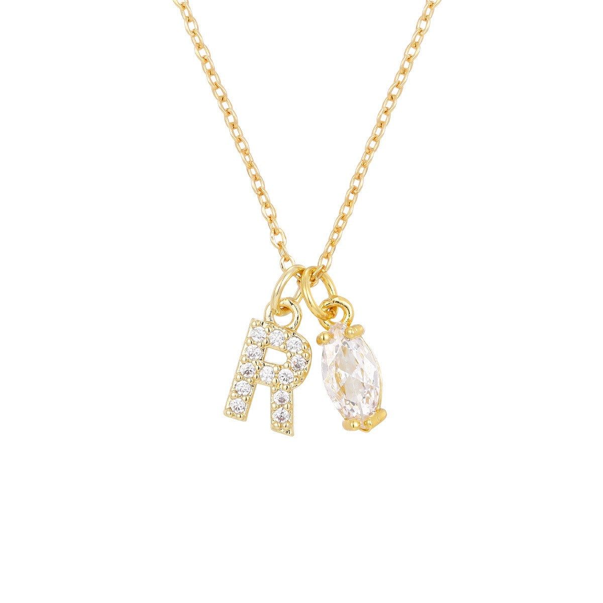 Crystal Initial & Marquise Charm Necklace