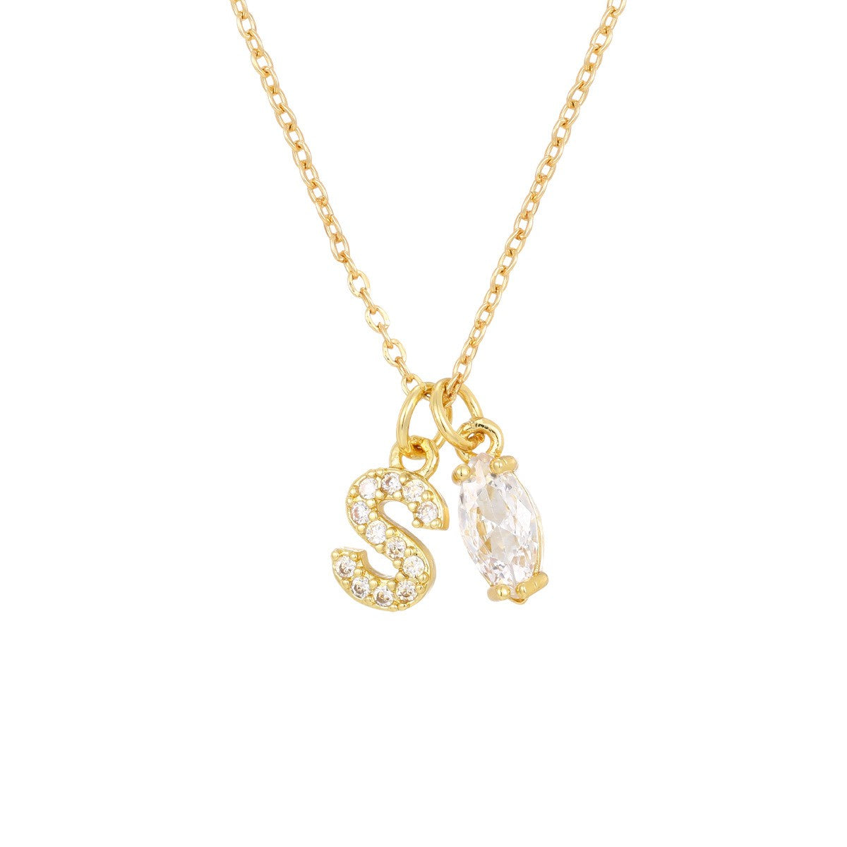 Crystal Initial & Marquise Charm Necklace