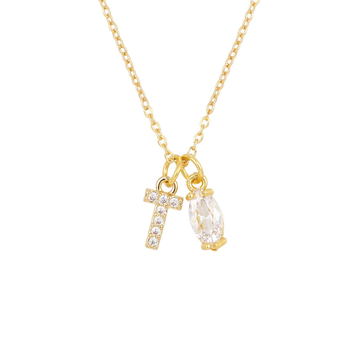 Crystal Initial & Marquise Charm Necklace