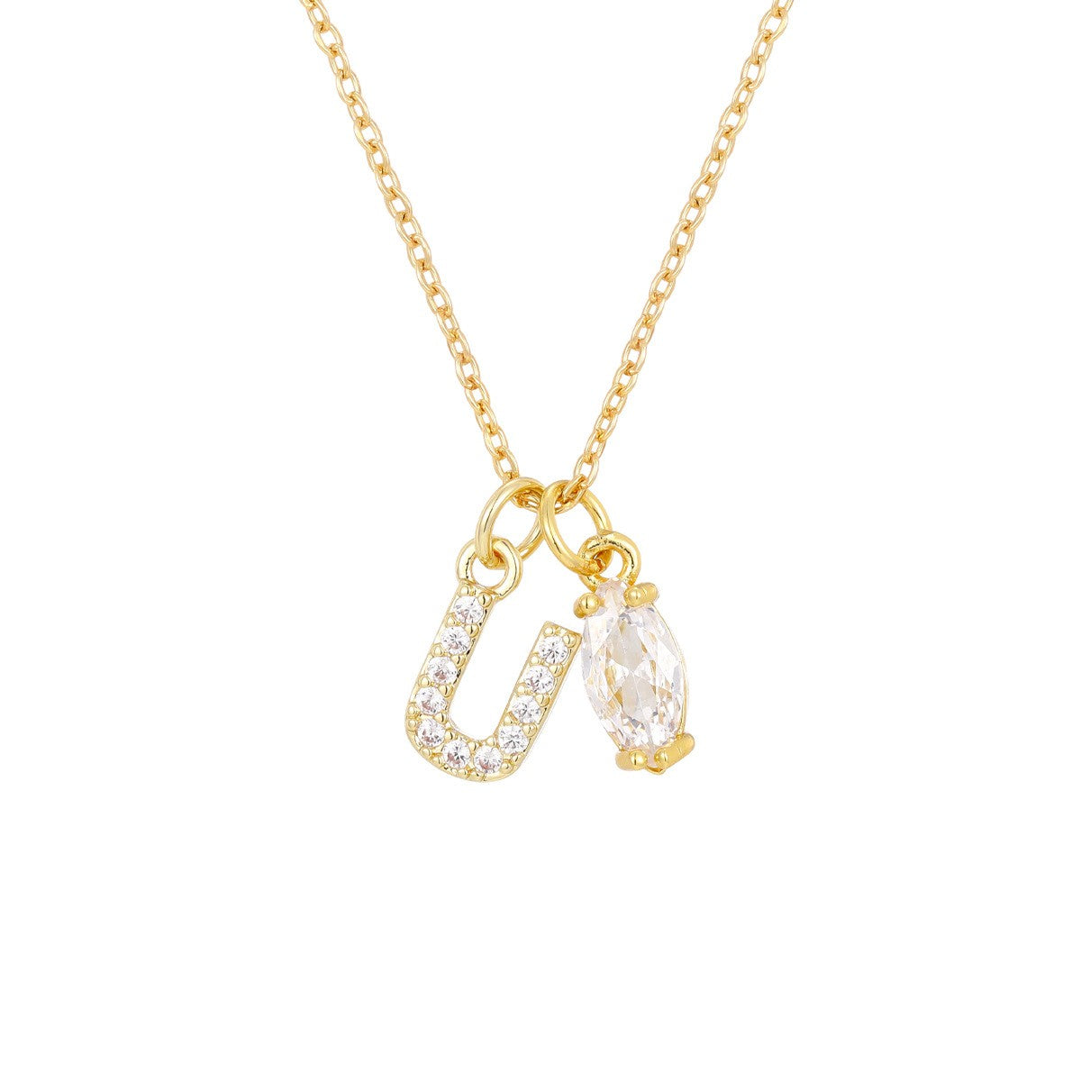 Crystal Initial & Marquise Charm Necklace